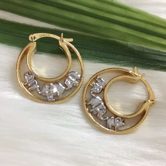 18 K Brazilian Gold Filled Jewelry Elephant Hoop Earrings In 8k